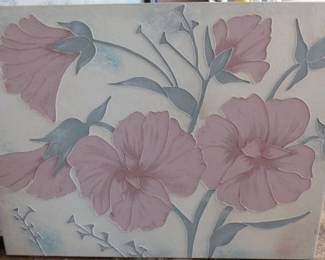 Large Mid Century Textured Dusty Rose Floral Canvas Painting