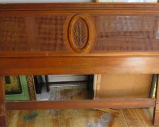 Vintage Queen Size Cane Back/Central Oval Panel Headboard