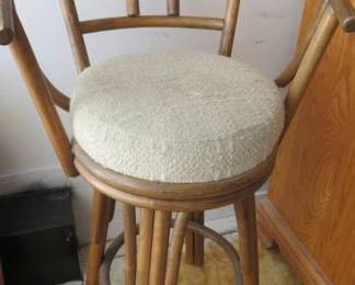 Pair Vintage Swivel Rattan Bar Stools