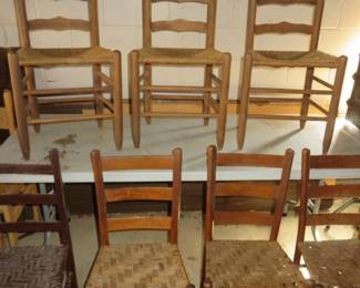 Antique Ladder Back Chairs with rush & woven seats