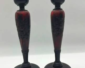 Hand Carved Wooden Candle Sticks Made In Japan