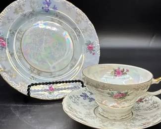 Vintage Wales teacup and saucer set with a matching dinner plate
