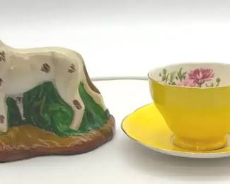 Vintage Cast Iron Pointer Dog And Adderley Cup Saucer Set