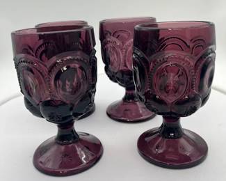 Vintage Amethyst Moon and Stars Glass Goblet Set of 4
