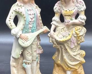 Vintage HandPainted Fern Japan Figurines Man Woman Pair porcelain Victorianstyle figurines