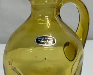 Vintage Signed Bischoff CT Hand Crafted Amber Glass Pitcher w Stopper