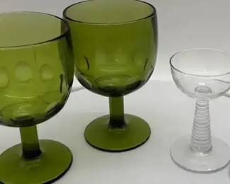 Green Glass Goblets Clear Cordial Glasses