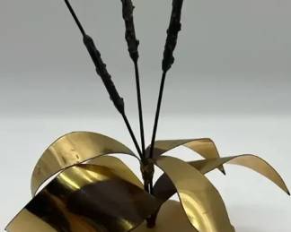 Midcentury modern brass cattails sculpture