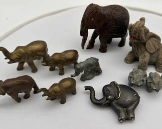 Assorted Brass, Wooden, Ceramic Elephants
