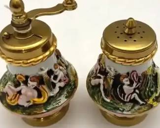 Capodimonte ceramic and Brass Salt and Pepper Shakers