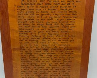Vintage Handwritten Desiderata Poem by Max Ehrmann on Wood Plaque