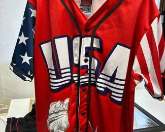Greater Half USA Liberty Edition Red Baseball Jersey with the Statue of Liberty graphic. XL