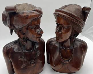 Vintage Hand Carved Wooden Busts