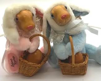 Vintage 1991 Robert Raikes wooden plush Easter bunnies