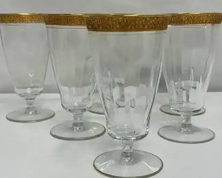 Art Deco Antique Gold Trim Crystal Glass Footed Ice Tea Glasses