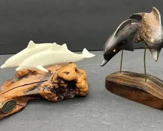 John Perry Dolphin Art and another Dolphin Sculpture