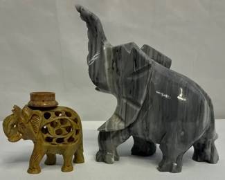 Soap Stone Elephant Double Carved and Marble Elephant Missing Tusk figurines