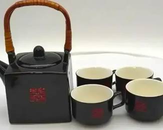 Square Black Teapot With 4 Teacups
