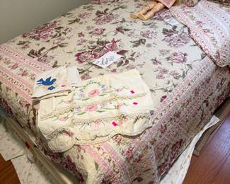 Double bed with Antique Bisque Doll