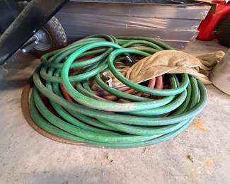 Long green garden hose