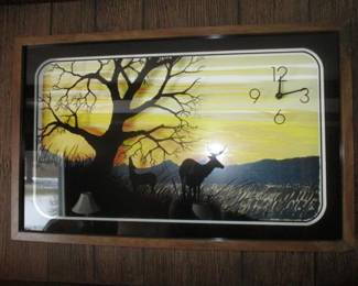 Vintage Elgin Clock "Deer in Sunset Shadow Box" 