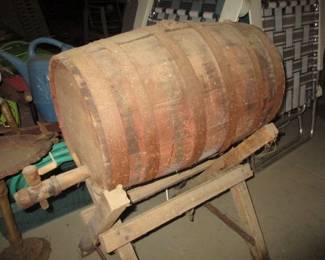 Vintage Wood Barrel On Stand