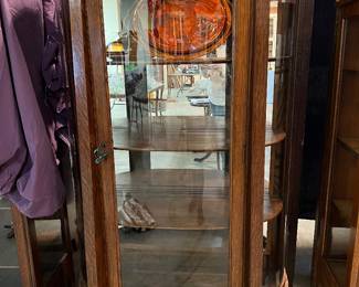 	F38. Bow Front China Cabinet-Glass Sides-Mirror Back-W/Key 36” x 16” x 60”