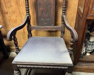 	F23. 6 Jacobean/Gothic Style Dining Room Chairs-1 Armed