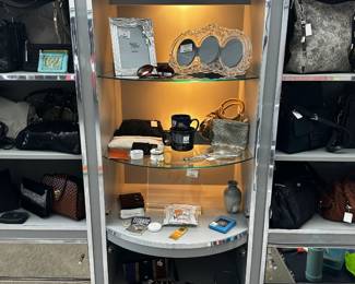 Decorative picture frames, vanity items, hand bags and clutch purses, vintage books