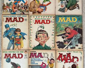 Mad Magazine collectables! Rare collection of vintage Mad Magazines from 1963 to 1967: No. 76, 79, 84, 92, 96, 105, 110, 113, and 114.  