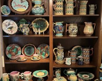 Items from a wonderful collection of antique majolica that's available at this estate sale! 