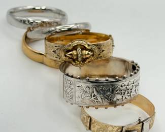 Antique and vintage sterling silver and rolled gold bangle bracelets