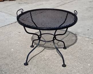 A mid-century style wrought iron tray top table for garden, patio, poolside 