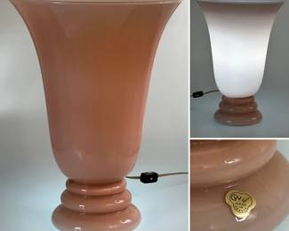 A vintage Vianne French Art Deco pink glass table lamp