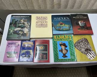 Collectors' books on Majolica pottery, Wedgwood ceramics, British Pottery, Fashion in Combs, and more