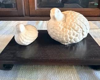 EBE026 - Vintage White Porcelain Quail Figurines 