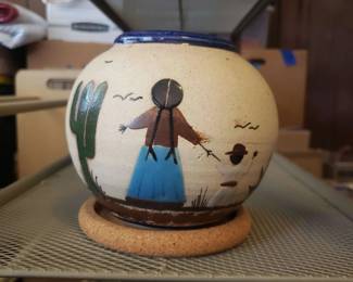 EBE032- Mexican Tonala Vase With Stand