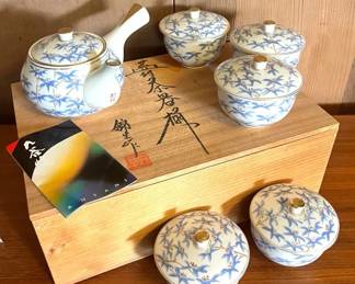 EBE154 Japanese Kutani Hand Crafted Tea Set In Original Wood Box