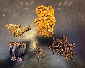 EBE207 - Vintage Amber & Topaz Costume Jewelry & Accessory Lot