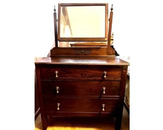 EBE201 Very Old Wood Dresser With Original Swivel Mirror 
