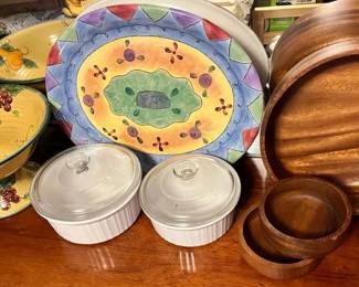 EBE097 Beautiful Monkeypod & Ceramic Serving Dishes