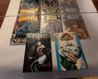 EBE122 - 90s Movie & Comic Lot - Godzilla Compendium, Star Wars Episode I, Jurassic Park, Kabuki