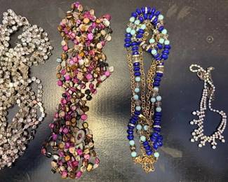 EBE206 - Vintage Costume Jewelry Lot: Multi-Strand Rhinestones Necklaces 