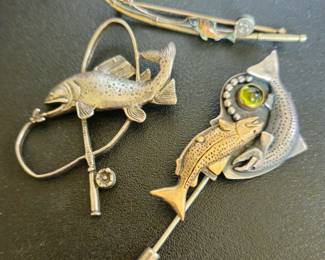 Sterling pins with fish theme