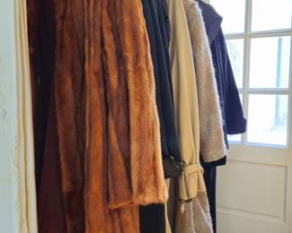 Vintage fur stroller circa 1940s, men's gorgeous black cashmere coat, other cashmere.