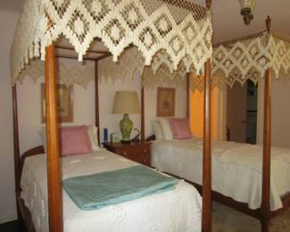 Pair of pencil post twin canopy beds