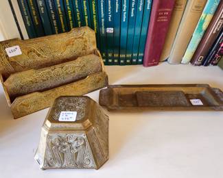 Tiffany bronze desk accessories, "Chinese" pattern