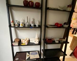 Black shelving units