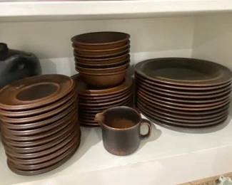 HIGHLY COLLECTIBLE - Arabica Finland Ruska Brown Stoneware - Dinnerware 1960's. Designed by Ulta Procope, Classic Scandinavian Design: 12 Dinner Plates, 11 Salad Plates, 11 Coffee Mugs, 12 Saucers, 7 Bowls, Creamer
