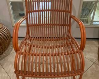 Rizza Italian Orange Rattan Highback Arm Chair, 22"W x 20"D x 35"T
